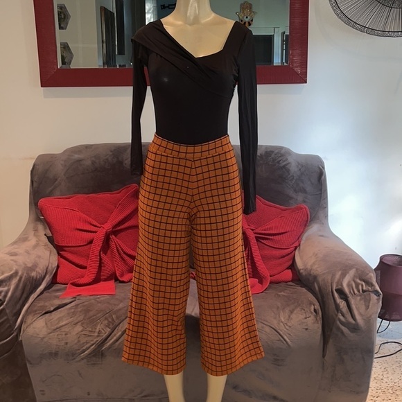 ASOS Wide Leg Culotte Windowpane Pants in Rust - Picture 4 of 13